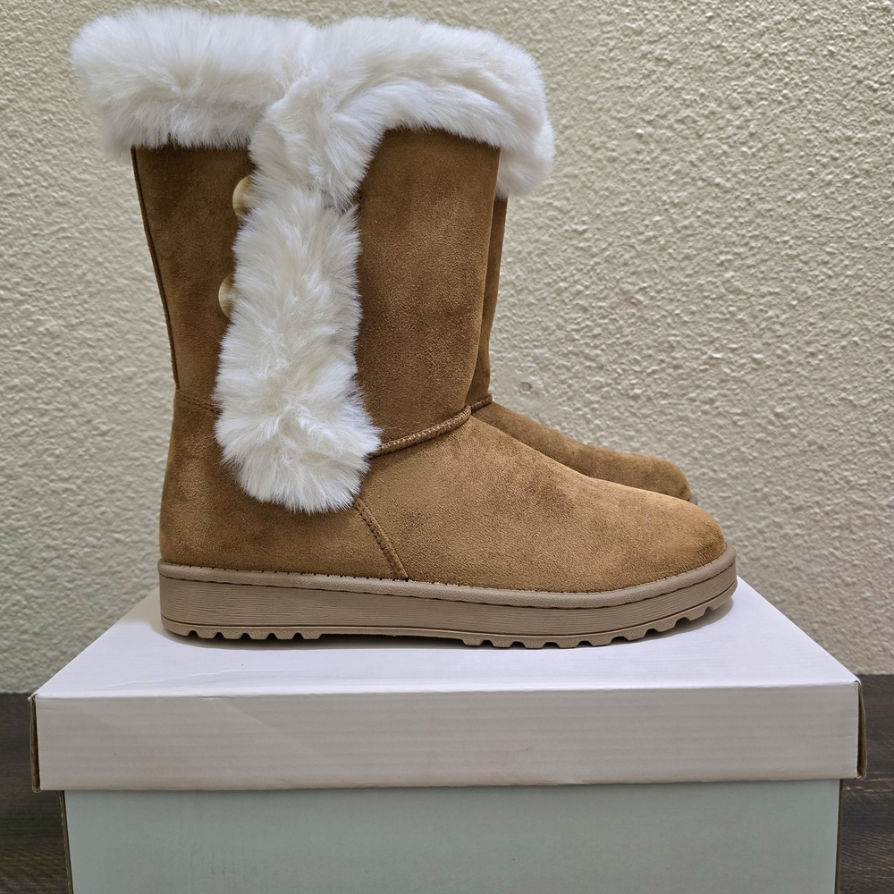 SO Faux Fur Sophia Chestnut Girls‎ Slip On Boots NWT Brown Size 6 Youth